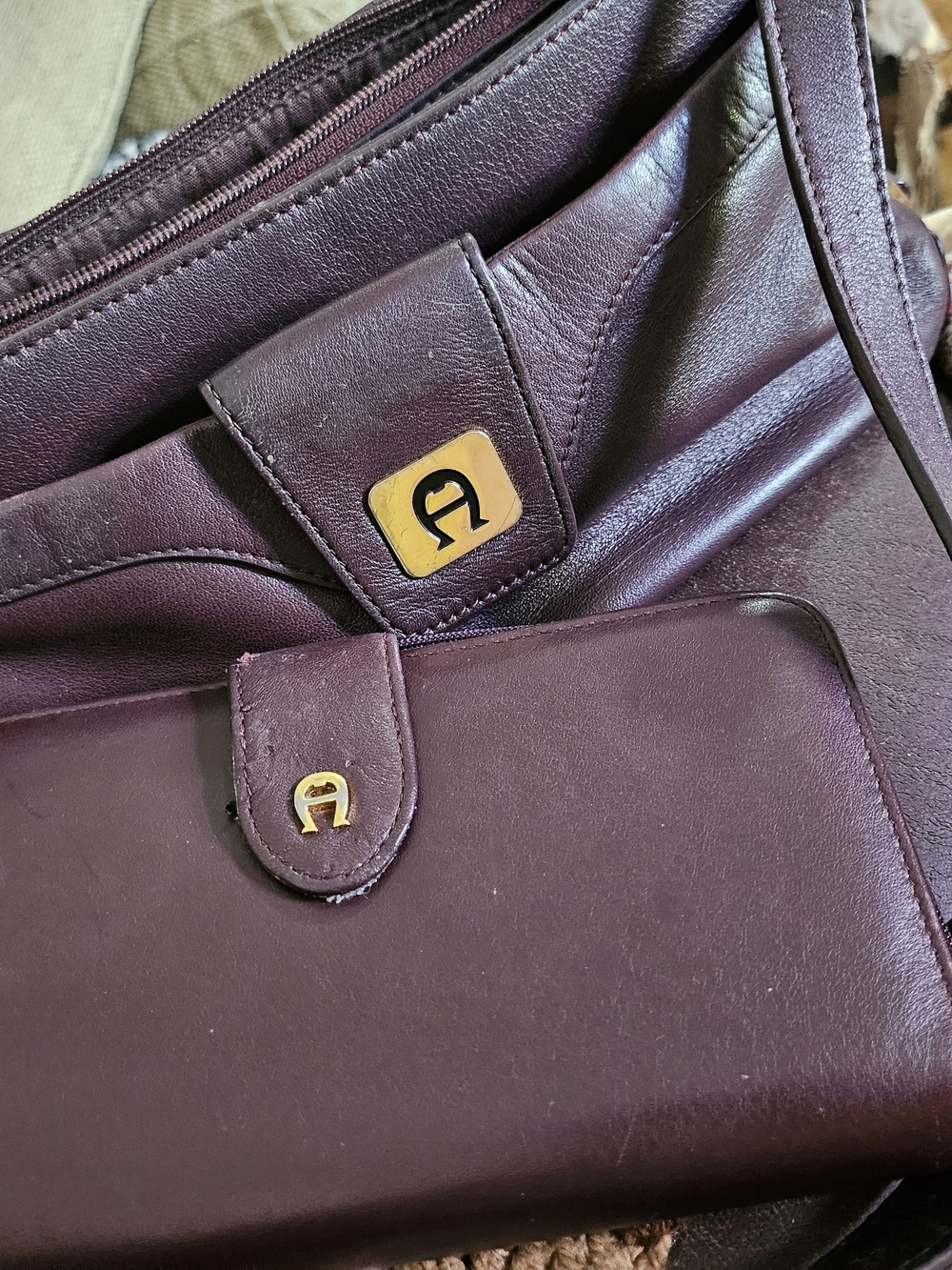 Etienne Aigner Plum Leather Shoulder Bag with Gold Hardware